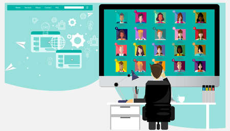 Group Businessman and Lady  contact technology.video conference, online meeting.のイラスト素材