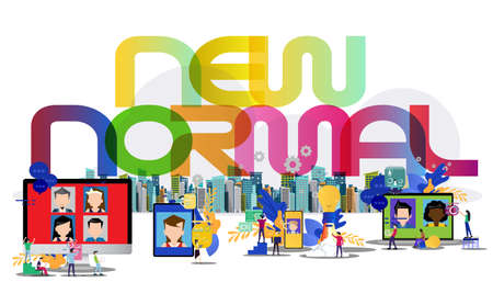 Group man and Lady  contact technology.video conference. online meeting.Social distancing,Landmark...