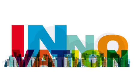 Building modern  with text Colorful  INNOVATION Creativity  Idea and Concept illustration.のイラスト素材