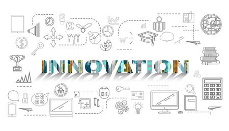 Building modern  with text  INNOVATION  and  line icons  Creativity  Idea and Concept illustration.のイラスト素材