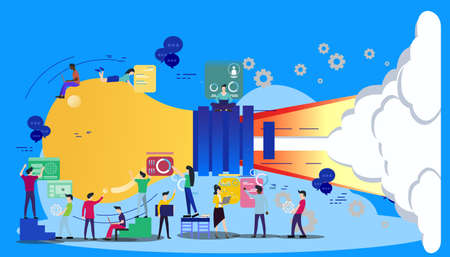 Businessman and Lady group Brainstorm working for Startup success modern Creativity modern Idea and Concept illustration.のイラスト素材