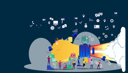 Businessman and Lady  group Brainstorm working for Startup success modern  Creativity modern Idea and Concept illustration.のイラスト素材