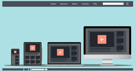 Computer, Smart phone,Tablet,Laptop with Monitor  modern web   responsive design concept development with flat style Technology Creativity  illustration.のイラスト素材