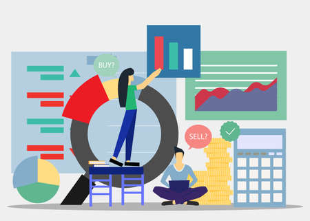 Community trading market analysis  Businessman and Lady  group Brainstorm working for  success Creativity  Idea and Concept Illustration flat design.のイラスト素材