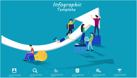 &#xD;&#xA;Business team Man and woman think analyze creative work  with hoist up arrow,flat design illustration Creativity modern Idea and Concept Vector Infographic template.のイラスト素材