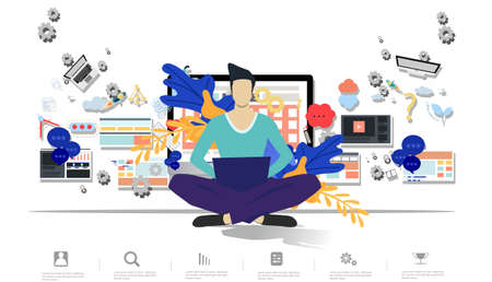 Business Man think analyze creative work,flat design illustration Creativity modern Idea and Concept Vector Infographic template.のイラスト素材