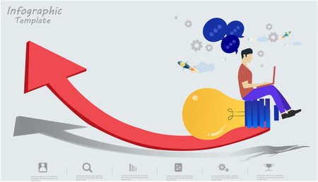 Business Man think analyze creative work,flat design illustration Creativity modern Idea and Concept Vector Infographic template.のイラスト素材