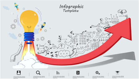 Light bulb think analyze creative work,flat design illustration Creativity modern Idea and Concept Vector Infographic template.のイラスト素材