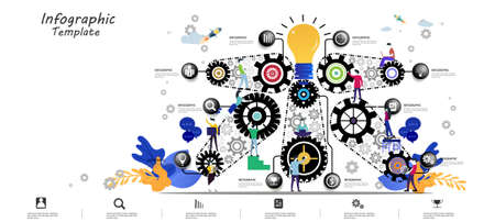 Mind Map  business people climbing gear cogs wheel. Concept of Teamwork, people building gear wheels.  flat design illustration  modern Idea and Concept Vector.のイラスト素材