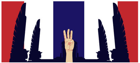 Banner with raise 3 fingers for Demand democracy Thailand.のイラスト素材