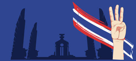 Banner with raise 3 fingers for Demand democracy Thailand.のイラスト素材