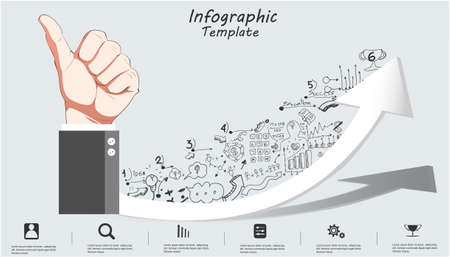 businessman Thumbs Up,think analyze creative work,flat design illustration Creativity modern Idea and Concept Vector Infographic template.のイラスト素材