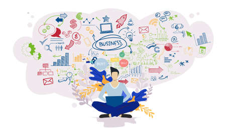 Business Man think  Plan Trading market  analyze creative work,flat design illustration Creativity...