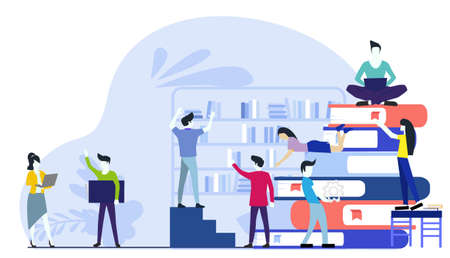 Book readers, Business team Man and woman think analyze creative work  withLight bulb ,flat design illustration Creativity modern Idea and Concept Vector.のイラスト素材