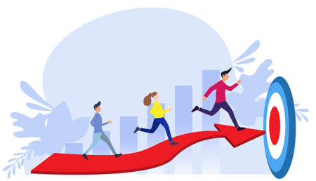 Businessman team  and Lady  running to target flat design creativity  Modern design Idea and Concept Vector illustration.のイラスト素材