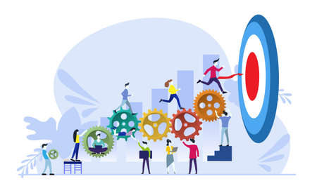 Businessman team  and Lady  running to target flat design creativity  Modern design Idea and Concept Vector illustration.のイラスト素材