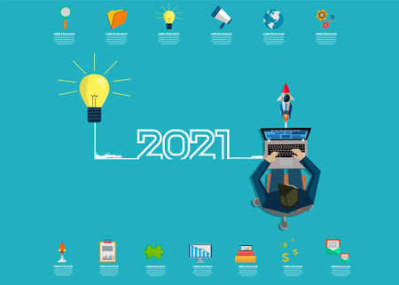 creative light bulb idea 2021 new year business  -  brainstorm ideas concept, Vector illustration modern design layout template&#xD;&#xA;のイラスト素材