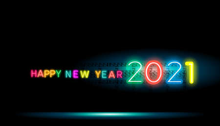 Happy new year  2021 text - Neon style Colorful  -  modern Idea and Concept Vector illustration.のイラスト素材