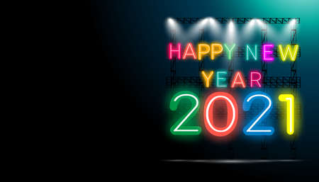 Happy new year  2021 text - Neon style Colorful  -  modern Idea and Concept Vector illustration.のイラスト素材