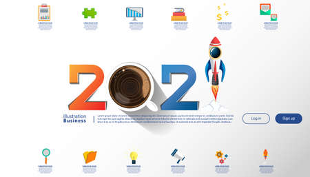 Vector illustration modern design business plan brainstorm think analyze creative coffee cup,rocket...