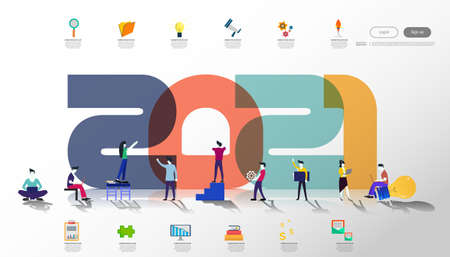 Vector illustration modern design business plan brainstorm think analyze creative  idea concept with marketing strategy 2021 new year  Infographic template.
のイラスト素材