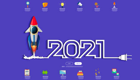 Vector illustration modern design business plan brainstorm think analyze creative  Rocket idea concept with marketing strategy 2021 new year  Infographic template.のイラスト素材