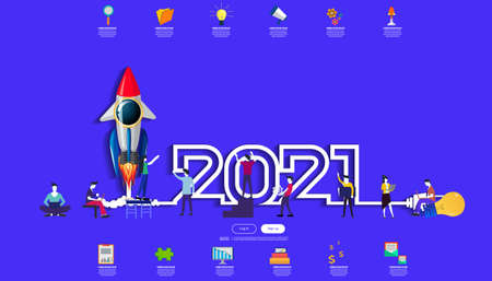 Vector illustration modern design business plan brainstorm think analyze creative  Rocket idea concept with marketing strategy 2021 new year  Infographic template.のイラスト素材