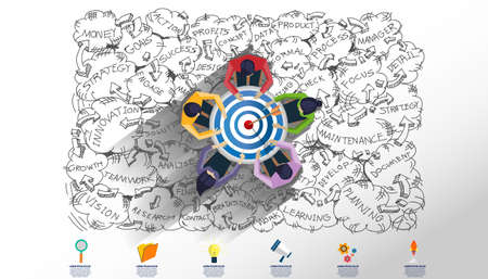 Creative business thinking,darts shoot Into crotch for success,set icon, Plan think analyze creative work, Idea concept vector illustration Infographic template.のイラスト素材