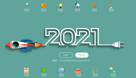 Creative business thinking2021,rocket for success, Plan think analyze creative work, Idea concept vector illustration Infographic template.のイラスト素材