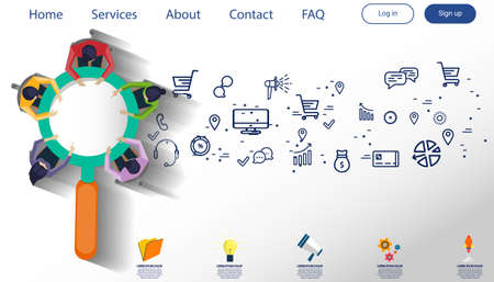 Creative business thinking,Magnifying glass for success,set icon, Plan think analyze creative work, Idea concept vector illustration Infographic template.のイラスト素材