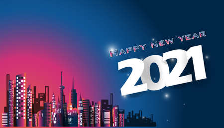 Happy new year  2021  text - Building in the city Colorful -  modern design Idea and Concept  Vector illustration  with fireworks.のイラスト素材
