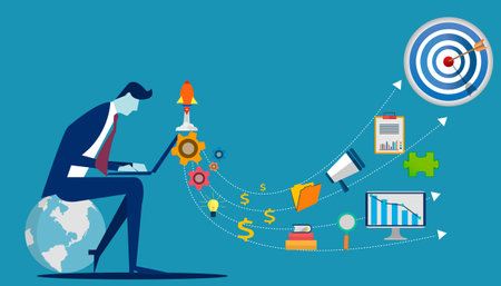 Businessman Idea concept   illustration vector,Office Work,light bulb,darts shoot Into crotch for success,set icon,のイラスト素材