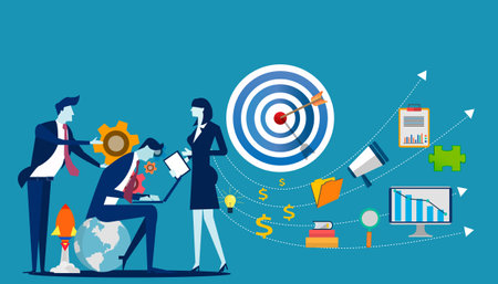 Business team is working Idea concept   illustration vector,Office Work,light bulb,darts shoot Into crotch for success,set icon.&#xD;&#xA;のイラスト素材