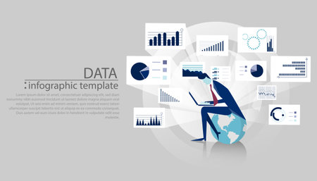 Businessman Idea concept   illustration vector,Office Work,Social Network Technology, Laptop,Earth, chart,graph, for success,set icon,infographic template.のイラスト素材