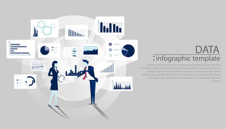 Community trading market analysis  Businessman and Lady  group Brainstorm working for  success,earth, chart,graph,set icon. modern design idea  concept vector,infographic template.のイラスト素材
