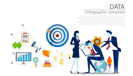 Business team is working Idea concept   illustration vector,Office Work,light bulb,darts shoot Into crotch for success,set icon,infographic template.&#xD;&#xA;&#xD;&#xA;のイラスト素材