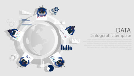 Community trading market analysis  Businessman and Lady  group Brainstorm working for  success,earth, chart,graph,set icon. modern design idea  concept vector,infographic template.のイラスト素材