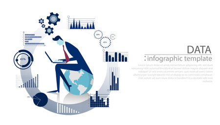 Businessman Idea concept   illustration vector,Office Work,Social Network Technology, Laptop,Earth, chart,graph, for success,set icon,infographic template.のイラスト素材