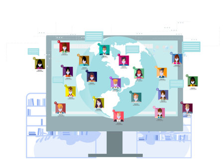 meeting  video conference online ,method protection ,online concept illustration,social distance.のイラスト素材