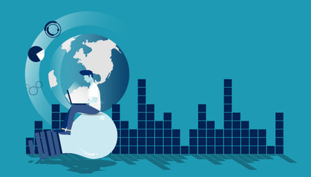 Businessman Idea concept   illustration vector,Office Work,Social Network Technology,Earth, chart,graph, for success,set icon,set icon,のイラスト素材