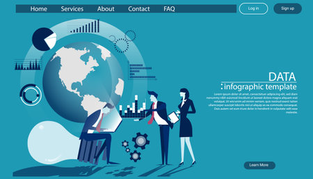 Community trading market analysis  Businessman and Lady  group Brainstorm working for  success,earth, chart,graph,set icon. modern design idea  concept vector Infographics template.のイラスト素材