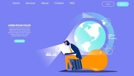 People using technology  virtual reality glasses with laptop. modern design idea  concept vector Infographics template.のイラスト素材