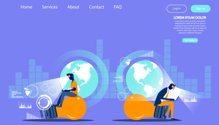 People using technology  virtual reality glasses with laptop. modern design idea  concept vector Infographics template.&#xD;&#xA;のイラスト素材