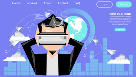 People using technology  virtual reality glasses. modern design idea  concept vector Infographics template.のイラスト素材