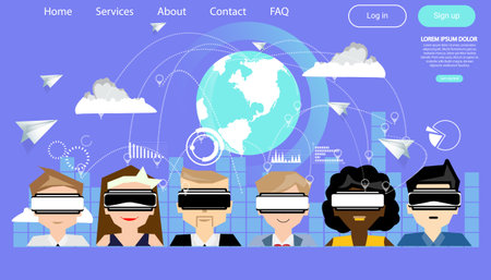 People using technology  virtual reality glasses. modern design idea  concept vector Infographics template.のイラスト素材