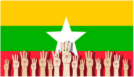 Raise 3 fingers.Demand democracy  Myanmar.Banner modern Idea and Concept.のイラスト素材
