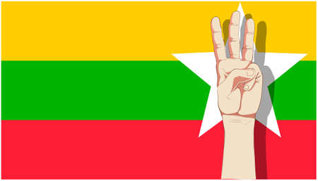 Raise 3 fingers.Demand democracy  Myanmar.Banner modern Idea and Concept.のイラスト素材