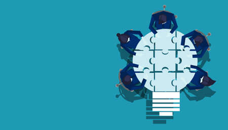 Community trading market analysis  Businessman and Lady  group Brainstorm working,connect jigsaw pieces,for  success,modern design idea  concept vector.のイラスト素材