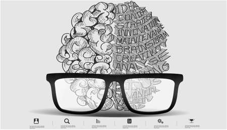 Glasses Brainstorm for Success Creativity  Idea and  Plan  think analyze creative work,flat design illustration.のイラスト素材