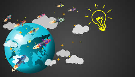 Background illustration  Education  Learn online Around the world with rocket.のイラスト素材